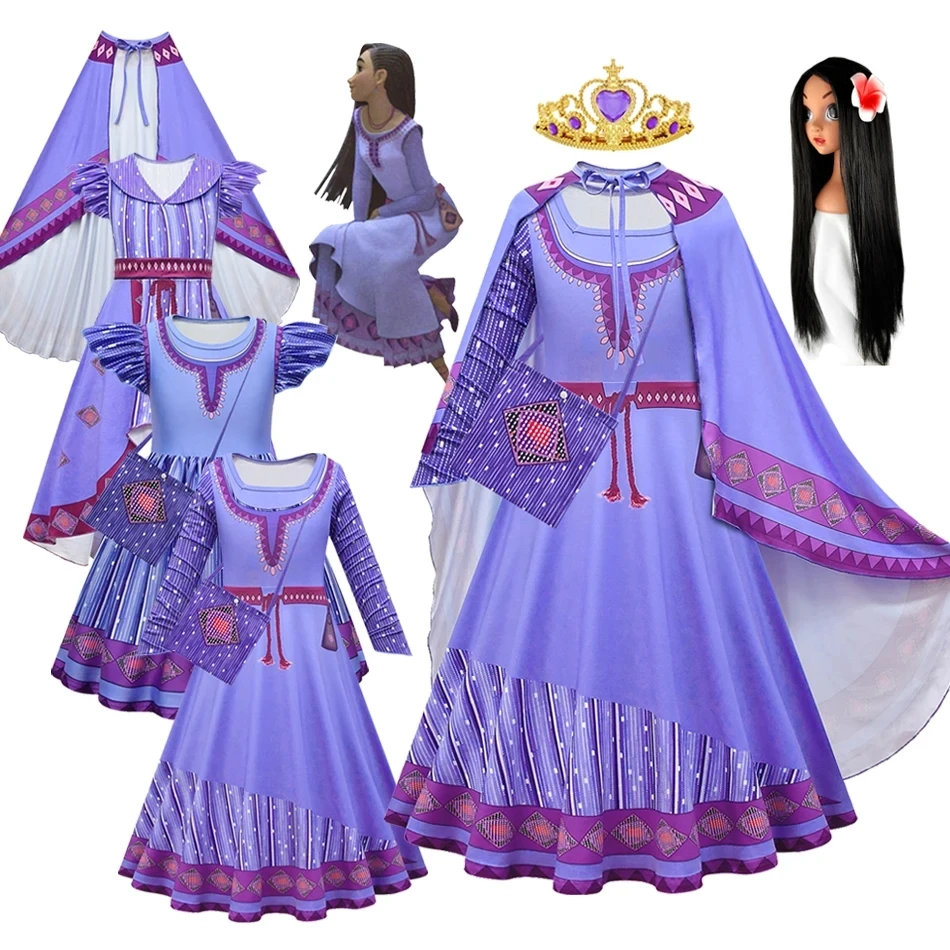 2024 Costume Wish Asha Princess Girls Costume Fancy Vestidos Party Dress Purple Dress Cosplay Halloween Clothes