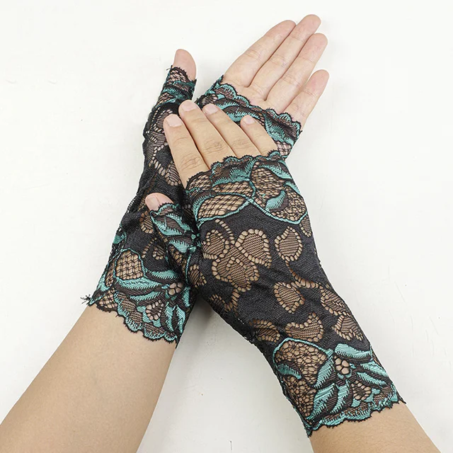 Lace Sunscreen Gloves Summer Short Women Elastic Thin Half Finger Driving Scar Cover Tattoo