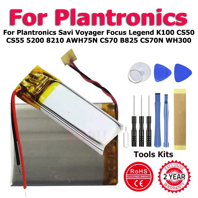 202555-01 Batteria Ahb480832Pk Per Plantronics Savi Voyager Focus Legend K100 Cs50 Cs55 5200 8210 Awh75N Cs70 B825 Cs70N Wh300
