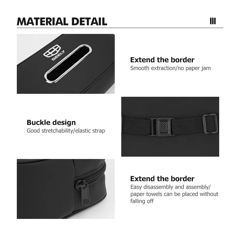 Geely Ttugella Geometry C Coolray Emgrand Atlas Pro EC7 GX3 용 자동차 티슈 박스 시트 백 종이 타월 보관 가방