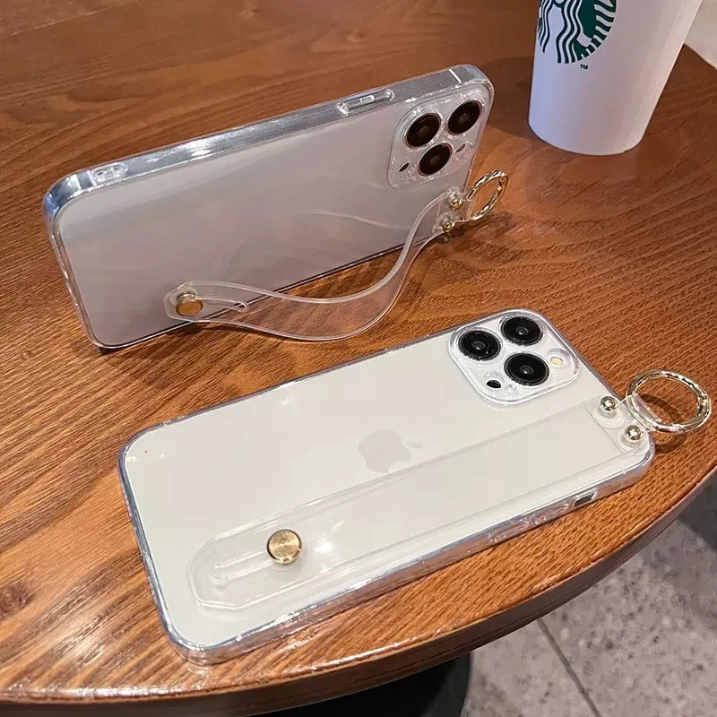 Sleek Transparent Phone Case with Wrist Strap Holder