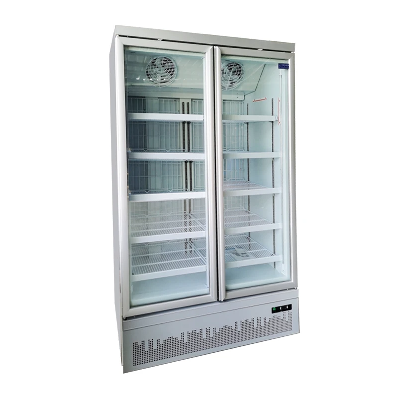 Upright Double Glass Doors Drink Beverage Cooler Wine Display Fridge