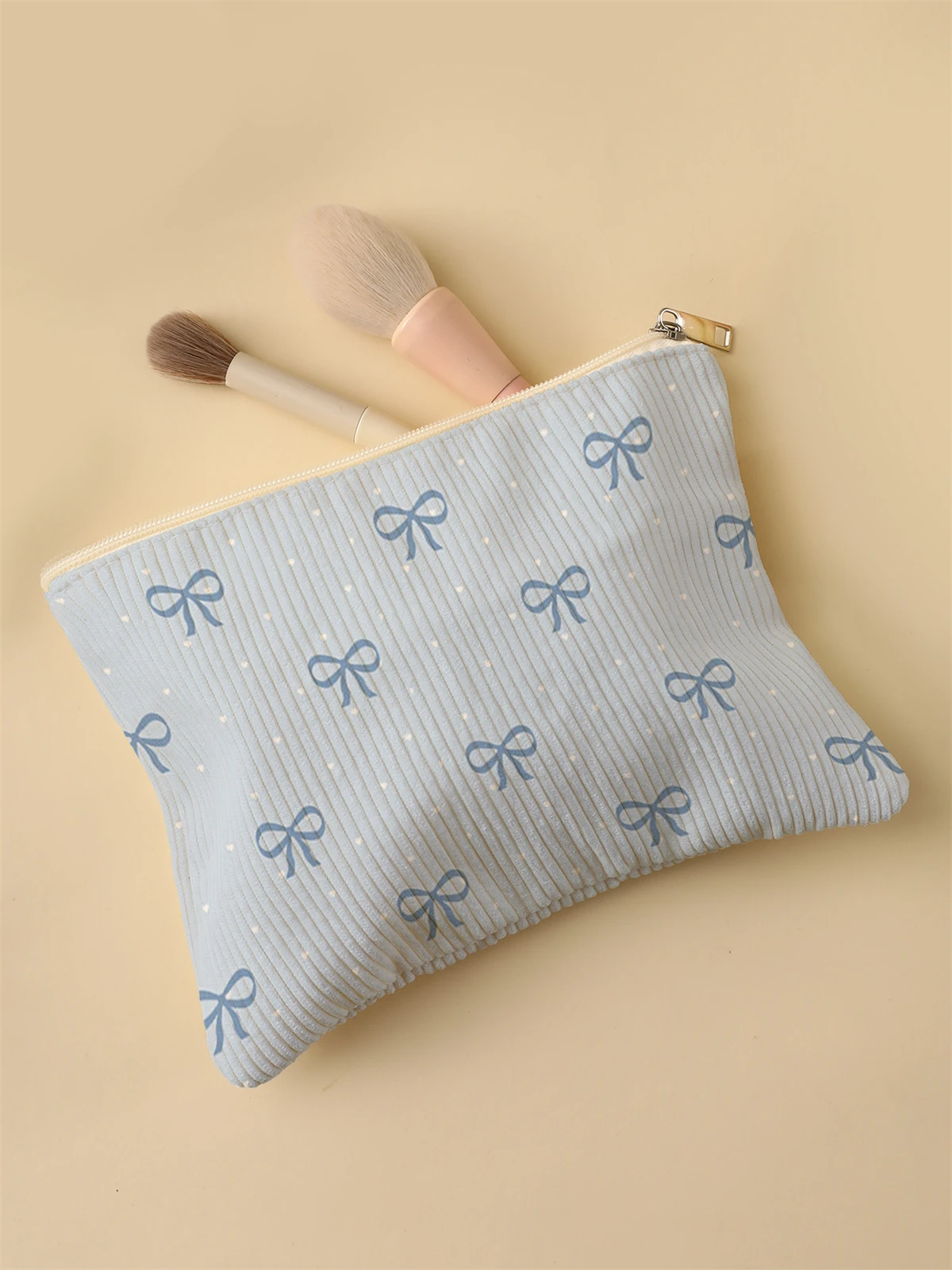 Women's Corduroy Travel Cosmetic Bag Portable Large Capacity Makeup Storage Organizer Zipper Clutch Purse Make up Bag