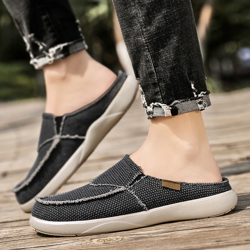 Canvas Slip Op Halve Schoenen Voor Heren 2022 Casual Slippers Voor Zomer Gratis Verzending Ademend Lichtgewicht Big Size 47 Zapatillas