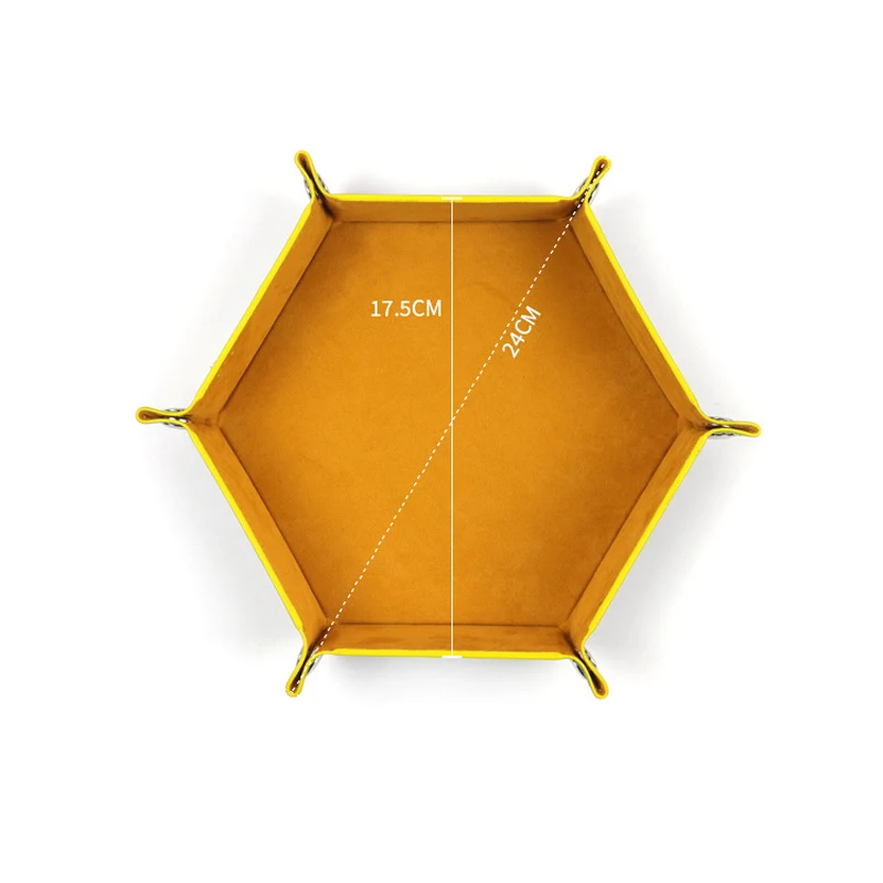 Foldable Hexagonal PU Leather Dice Tray with Flannel Lining - Portable Storage Box for Tabletop Games and Office Accessories