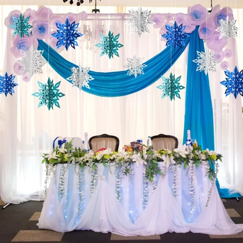 Winter Snowflake Hanging Decoration 3D Big Snowflakes Pendant Paper Garland Wonderland Winter Holiday Christmas Party Home Decor