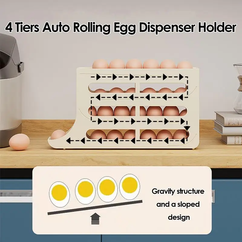 Egg Rack Cup Holder Auto Rolling Fridge Egg Organizer 30 Eggs Rack Tray