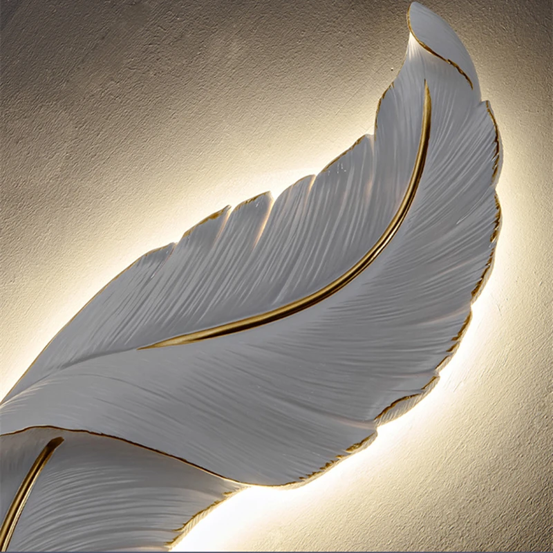Led White Feather Wall Lamp For TV Backdrop Bedroom Bedside Aisle Corridor Sample Room Environmental Friendly Resin Lights