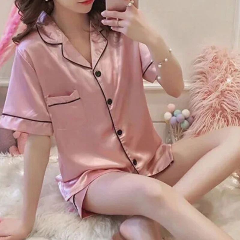 Women 2 piece Pajamas Set Sleepwear Loungewear Button-down Homewear Shorts women pajamas set women pajama suit