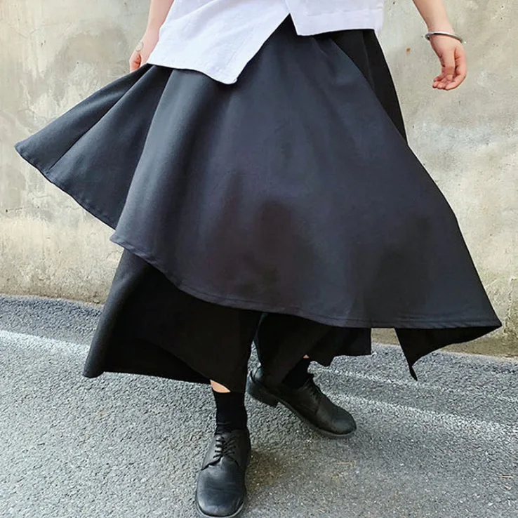 

Black Irregular Japan Samurai Costume For Men Harajuku Style Splice Skirt Pants Male Kimono Loose Trousers Hip Hop