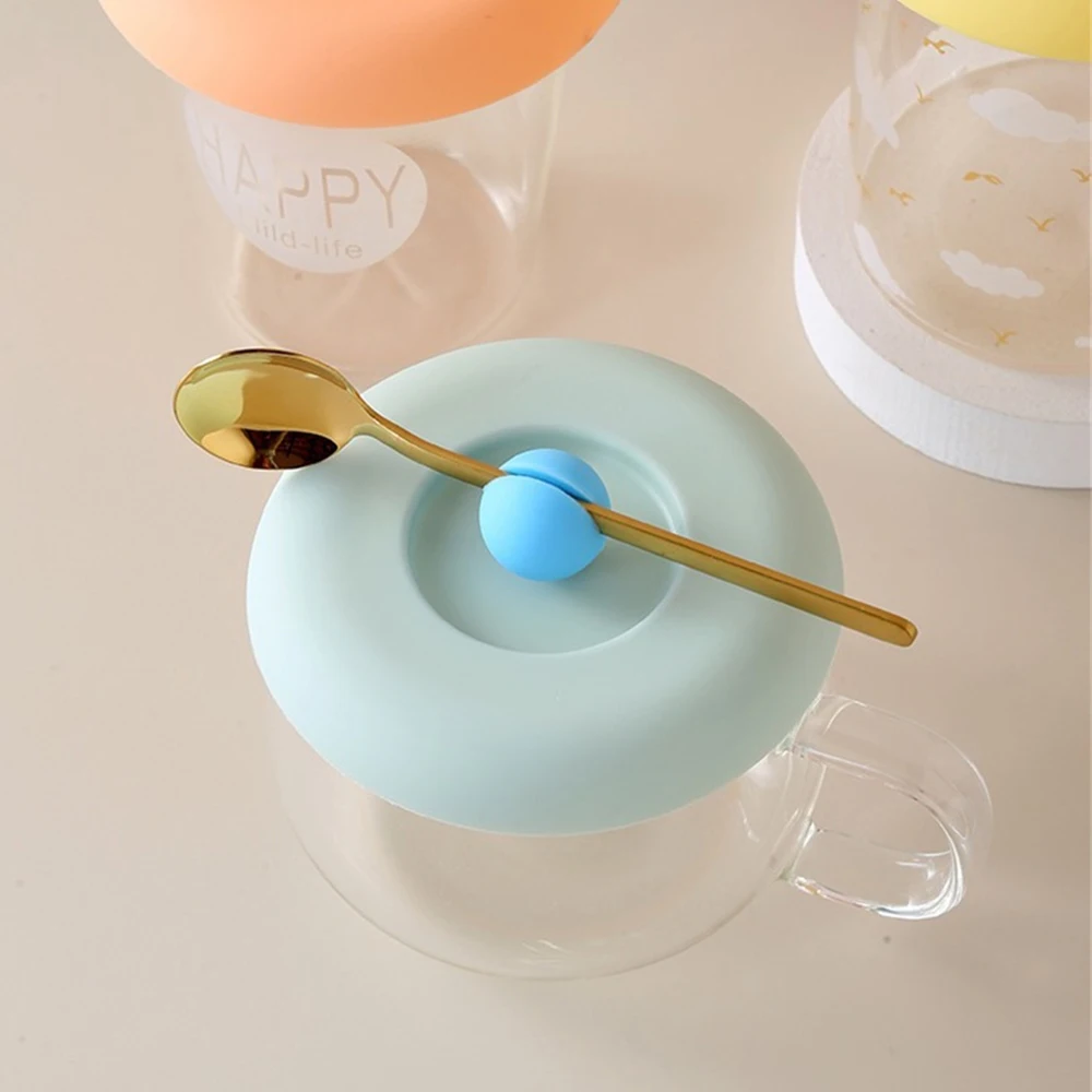 Food Grade Silicone Cup Lid Spoon Rest Household Sealed Leak-Proof Tea Coffee Mug Cups Cover Cute Drinking Accessories 텀블러 뚜껑