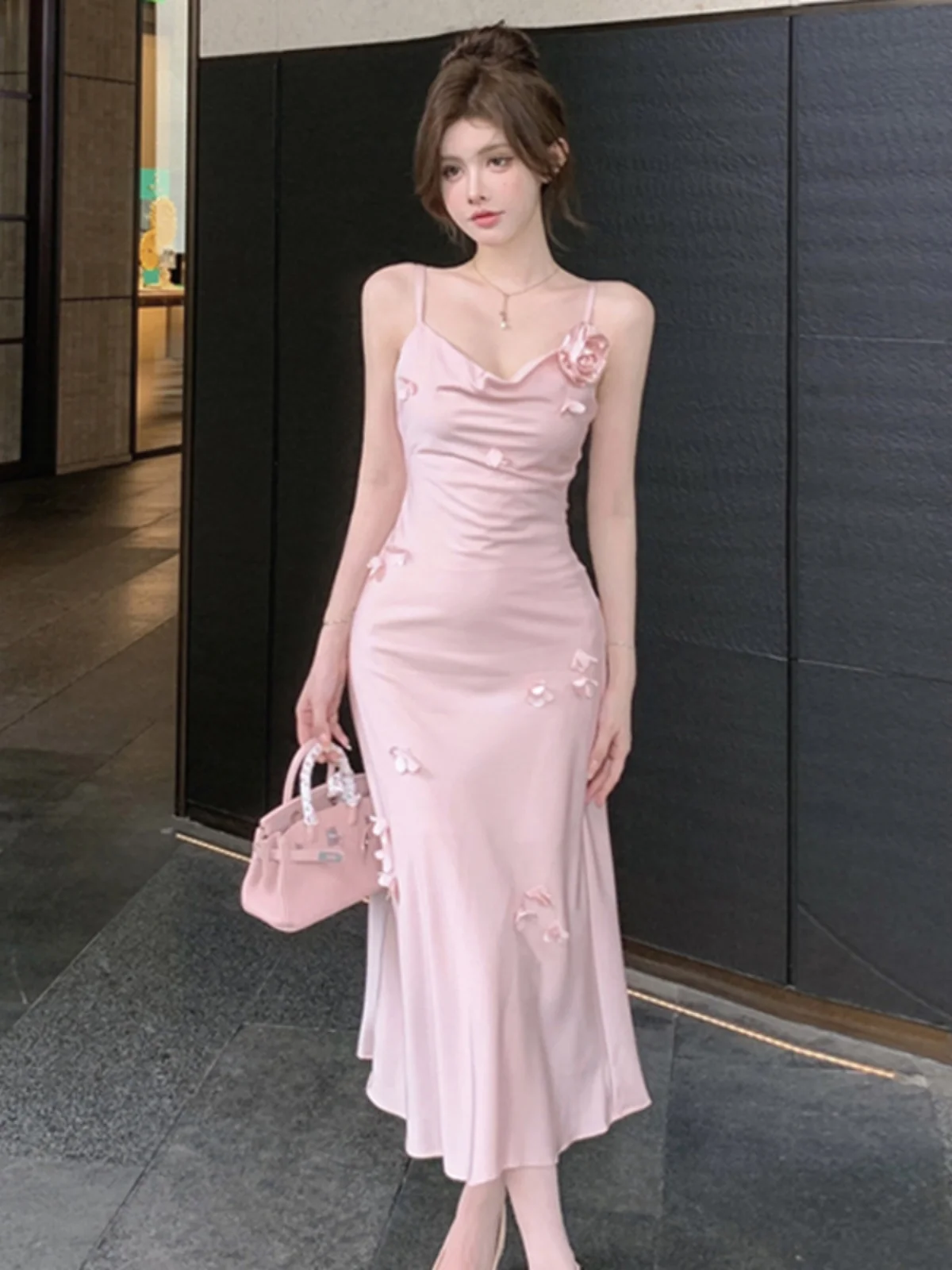 

Женское атласное платье на бретелях Harajpoo, облегающее платье во французском стиле с цветочным принтом, цветочным воротником и оборками по краям