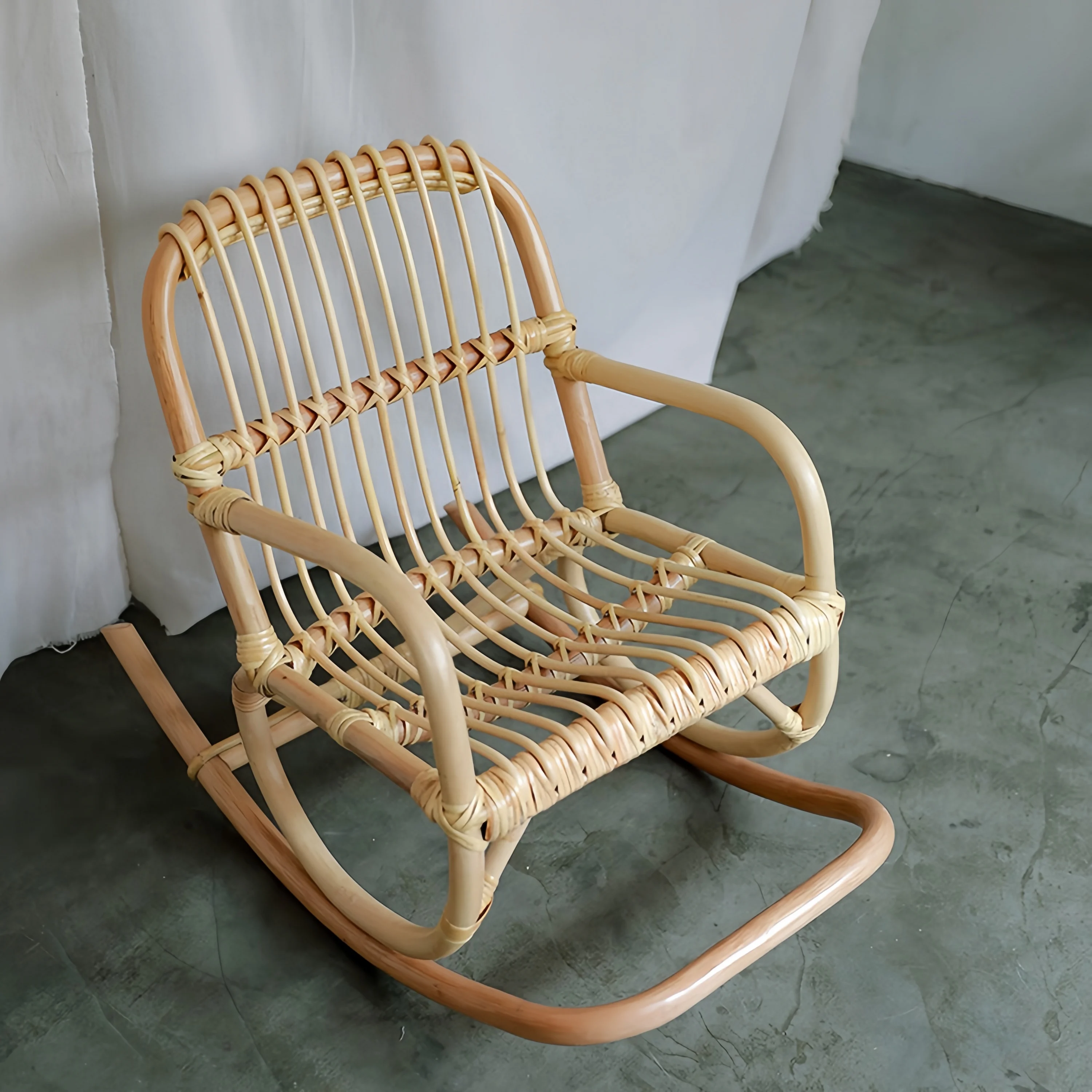 

Japanese natural rattan rocking chair for children Home rattan comfort chair for children