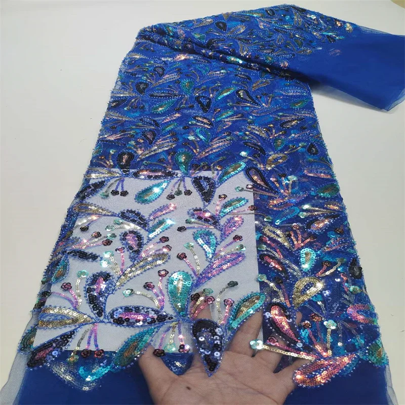 

Blue Fashion African Mesh Lace Fabric Multicolor High Quality Sequins French Lace Fabric 3D Mesh Lace For Wedding Sewing