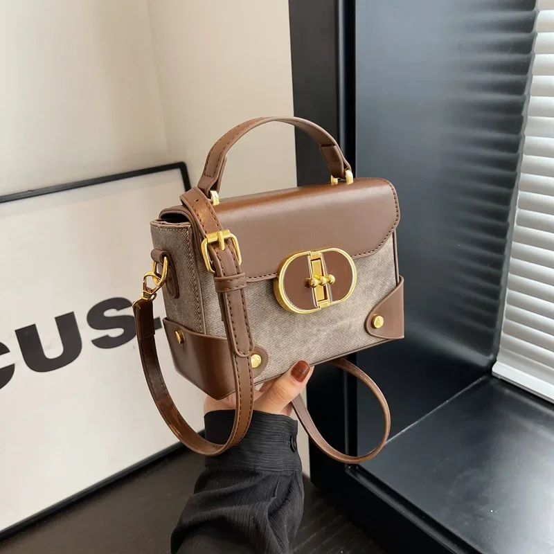 Popular Small Women's Fashion All-Matching 2024 New Retro Shoulder Messenger Portable Small Square Box Bag