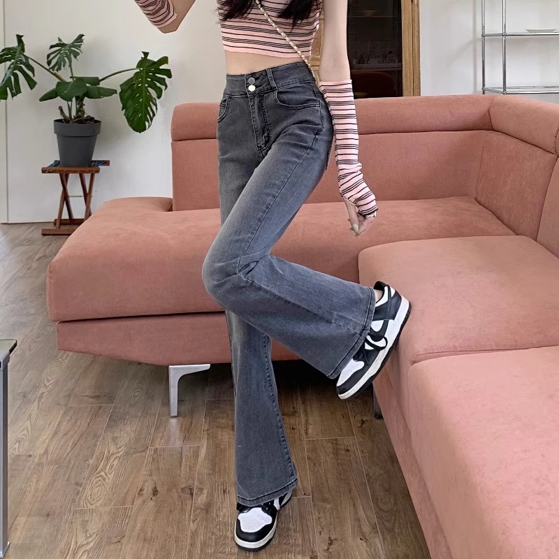 용수철 여성용 마이크로 데님 청바지, 미국 레트로 하이 웨이스트 플레어 팬츠, 용수철 및 가을 모델, 2024 신상