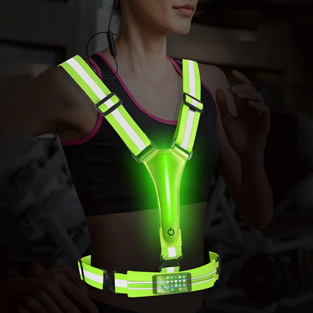 LED Reflective Vest Light Up Running Vest High Visibility Reflective Safety 3 Light Modes Phone Bag Women Men Kids reflective safety vest