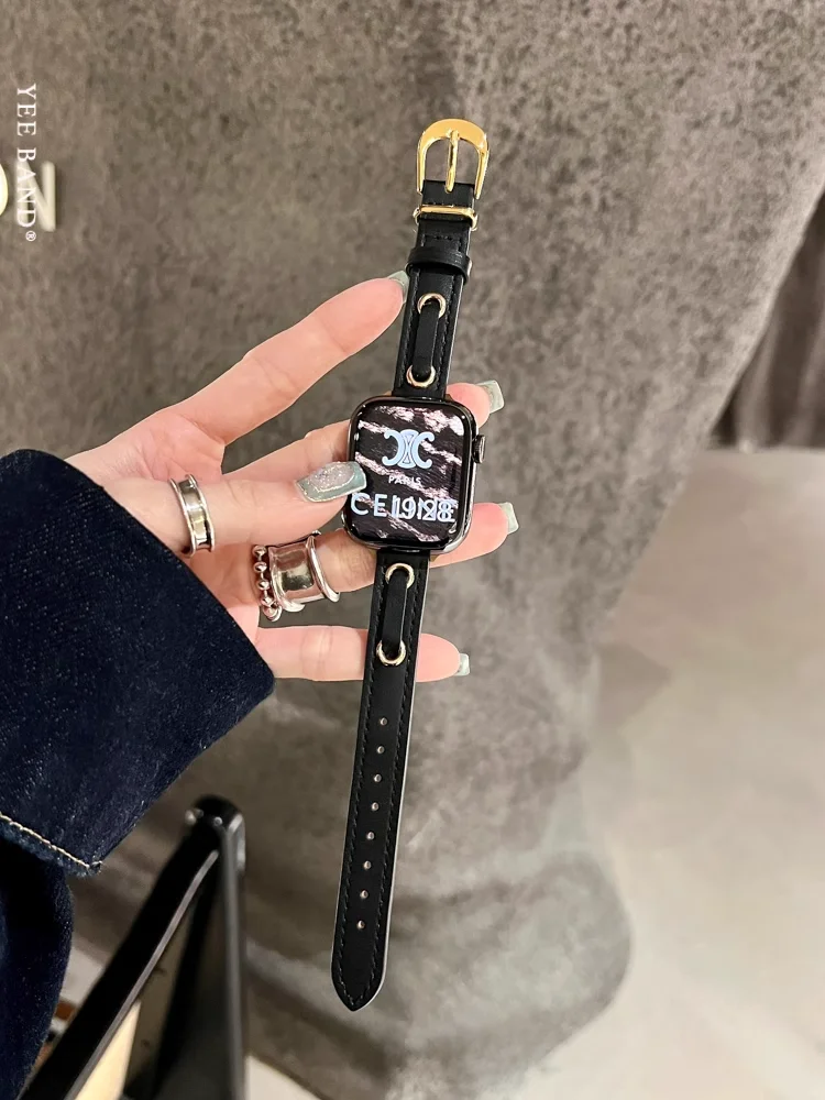 Leather Luxury Women Watch Strap For Apple watch 7 6 SE 5 4 3 Band 41mm 45  44 40 42mm 38mm For iWatch 7 Bracelet Girl Lady Loop - AliExpress