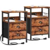 Nightstand Set of 2, Charging Station and USB Ports, Side Tables with 2 Fabric Drawers, Bedside Tables 1