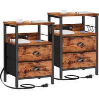 Nightstand Set of 2, Charging Station and USB Ports, Side Tables with 2 Fabric Drawers, Bedside Tables 1