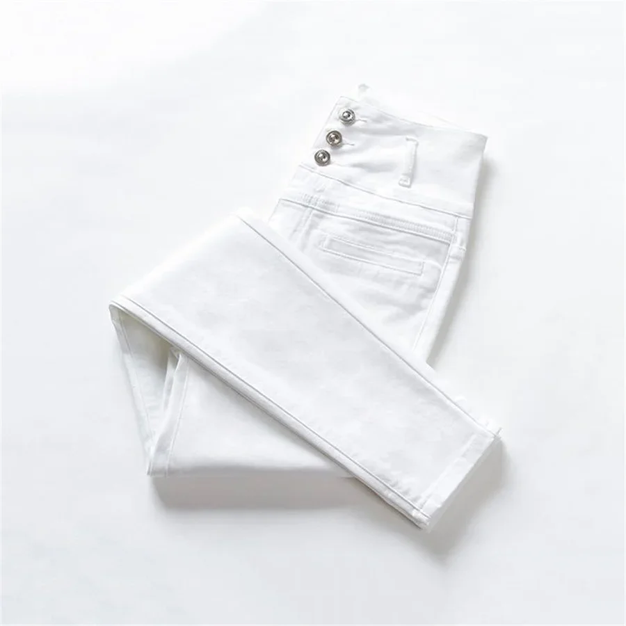 Ankle-length Stretch Vaqueros New High Waist Button Fly White Pencil Jeans Women Black Big Size 5XL Skinny Denim Leggings Pants