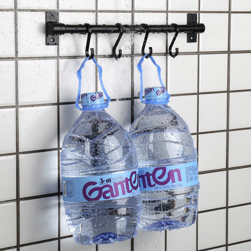 Space Aluminum Kitchen Hooks Organizer Wall Mounted Kitchen Ware Hooks Black Hole-Free and Bathroom Hanging Rod Shelves