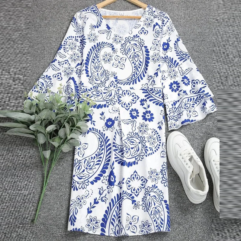 woolen sweater Women Ruffles Mini Dress Summer Fashion Elegant V-Neck Floral Print Patchwork Dresses Loose Pocket Casual Beach Party Vestidos short sleeve cardigan