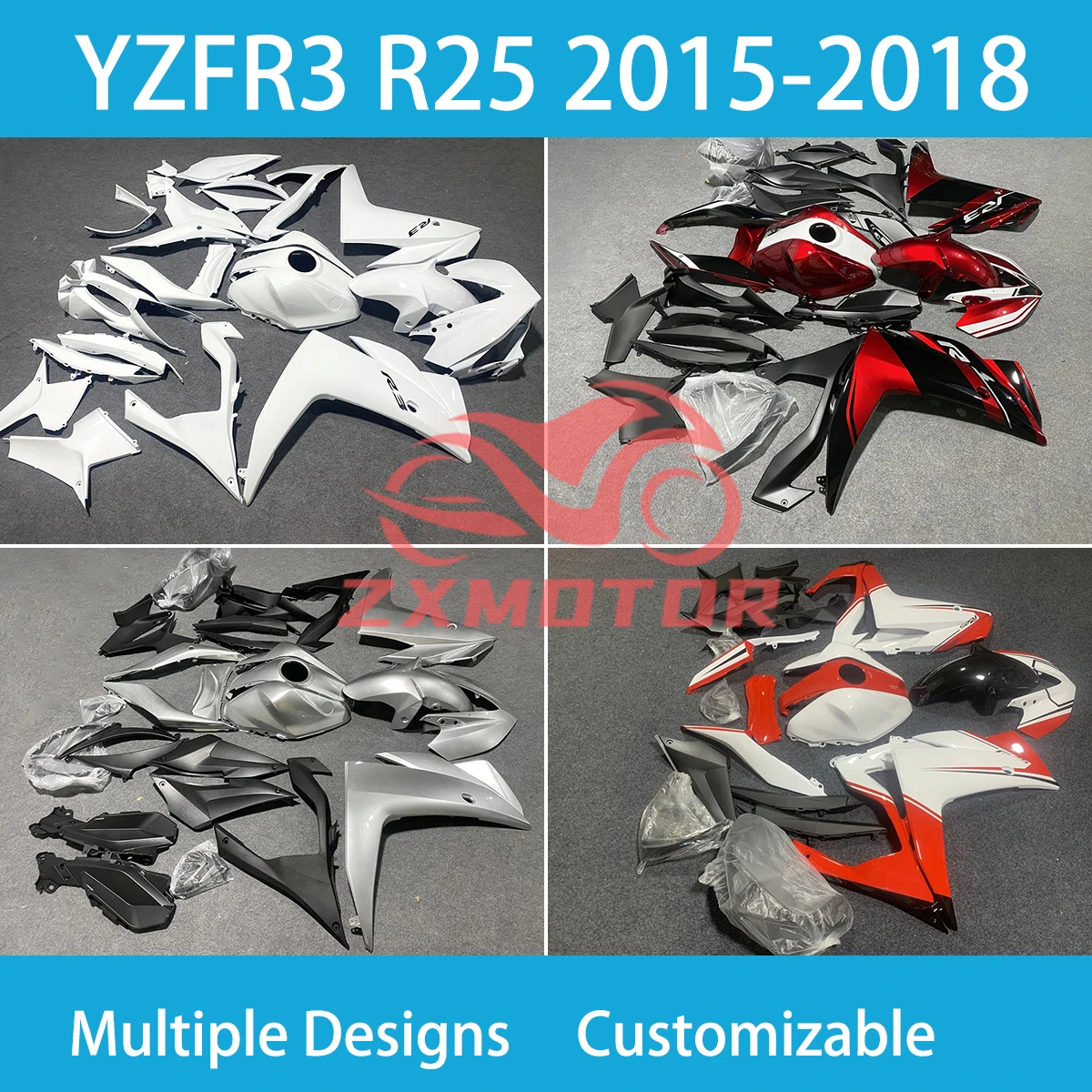 

Для YAMAHA YZF R3 15 16 17 18 комплект обтекателей для мотоциклов YZFR3 R25 2015 2016 2017 2018 послепродажные обтекатели