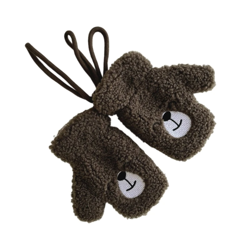 B2EB Lamb Wool Kids Gloves Full Finger Warm Cartoon Designings Gloves for Winter Play