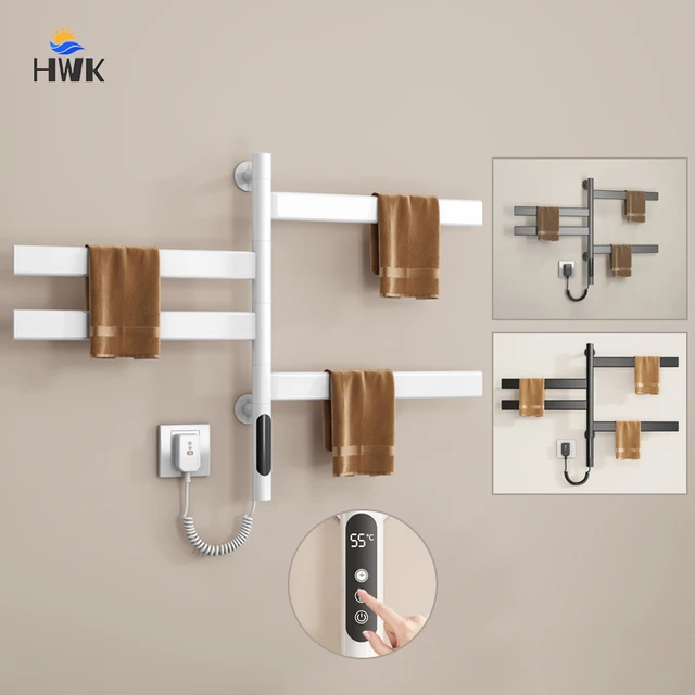 ราวแขวนผ้าเช็ดตัวไฟฟ้าแบบแห้งเร็ว ควบคุมอุณหภูมิและเวลาได้  แบบหมุนได้ สีขาว 1