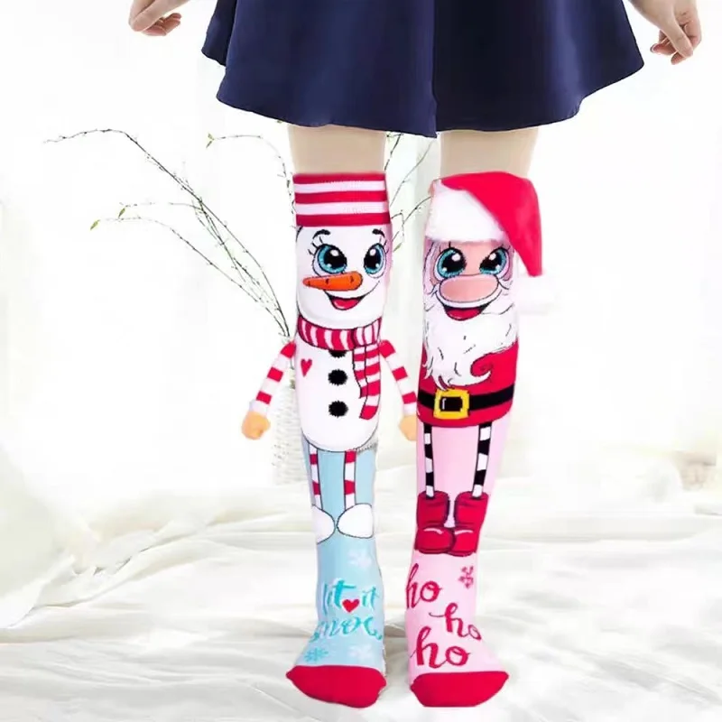 Fun Christmas Socks Santa and Snowman Novelty Women's Cozy Slipper Socks For Girls Women Fluffy