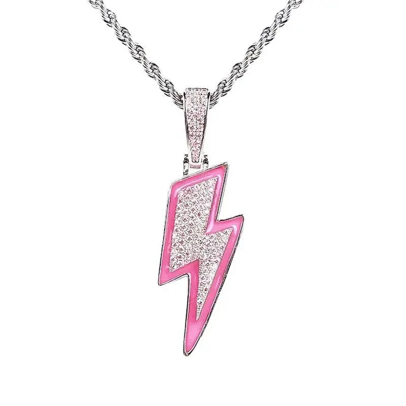 

Pink Color Lightning Absorbing Night Light Zircon Necklace Hip Hop Unique Design High Sense Gothic Ins Style Fashion Versatile