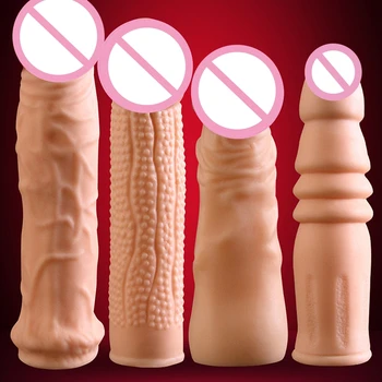 4 Size Highly Elastic Penis Extender Sleeve Reusable Silicone Condoms Delay Ejaculation Penis Adult Erotic Toys Intimate Goods 1