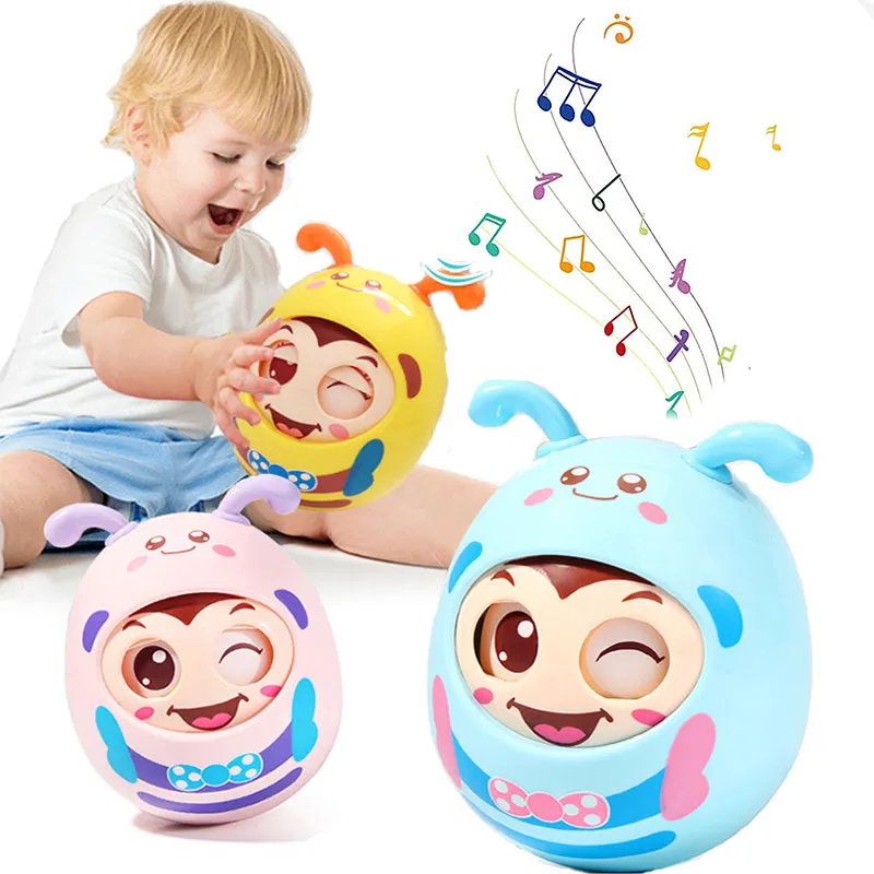 

0-18 Months Baby Toys Bee Rattle Baby Rattle Doll Bell Blink Eyes Tumbler Silicon Teether Educational Sensory Toy for Newborn