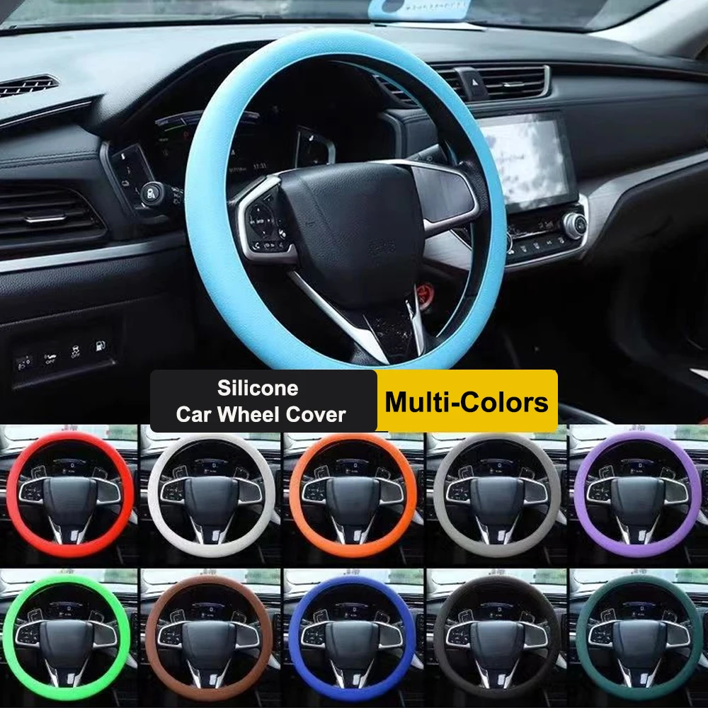 

Ultra Thin Silicone Car Wheel Cover Elastic Silica Gel Auto Steering Wheel Cover Pink Brown Anti-Slip Easy to Install