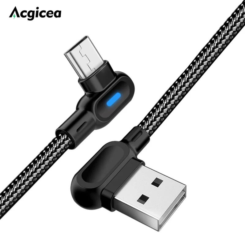 USB Type C Micro 90 Degree Fast Charging LED Light Type-c Data Cable For Samsung Huawei Type-C Micro USB Charger Data Cables phone charger cord Cables