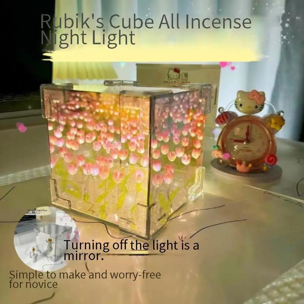 Flower Night Light Material Package 1pcs Handmade DIY Flower Cube Tulip Stereo For Girlfriend Couple Birthday Gift
