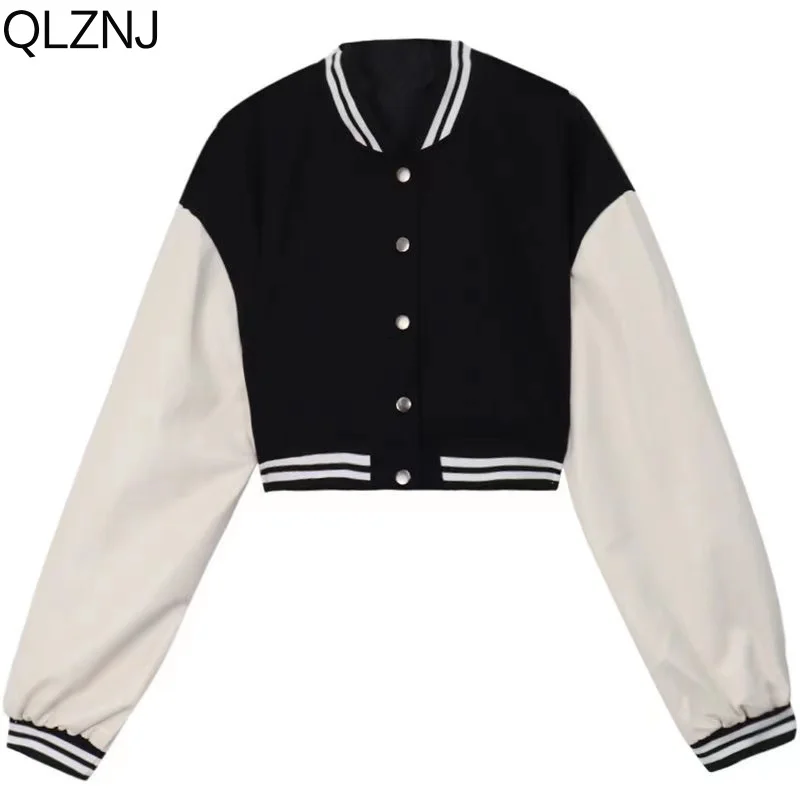 

Preppy Varsity Jacket Women's Casual Baseball Uniform Spring Thin Colorblock Button Down Cropped Bomber Jacket Y2k Streetwear