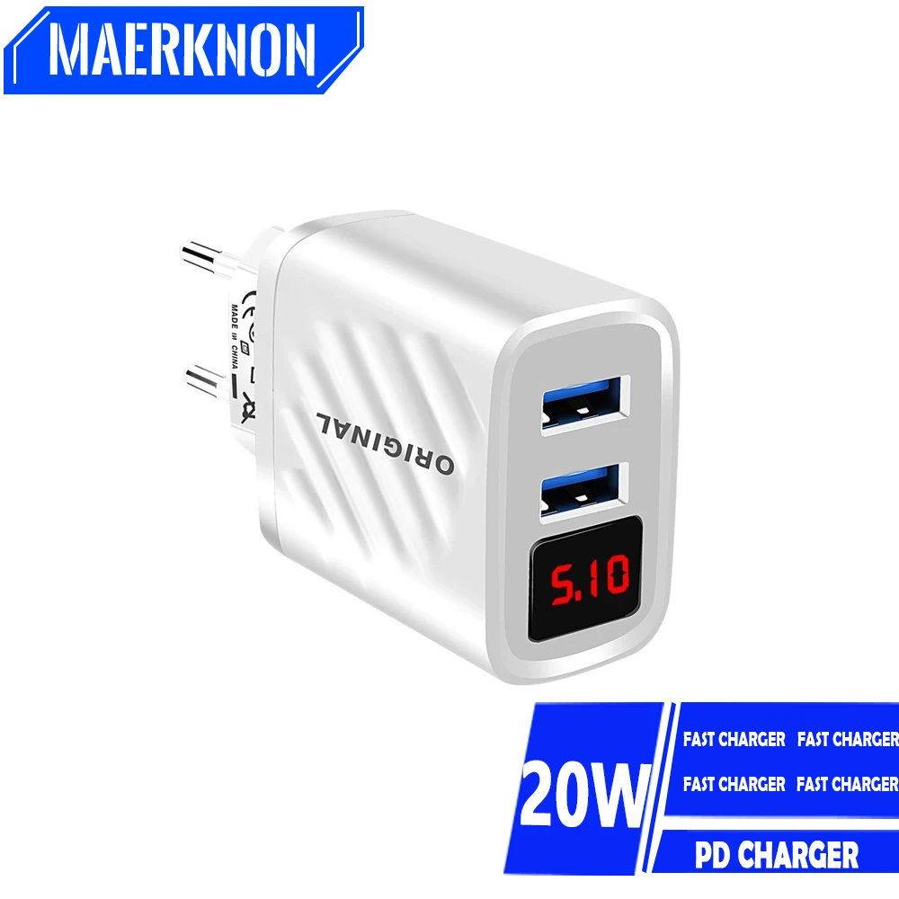 

PD 20W USB C Charger With LED Digital Display Phone Adapter Quick Charge3.0 Type C Wall Charger For iPhone Samsung Xiaomi Huawei