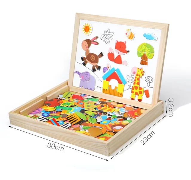100+Pcs Wooden Multifunction Children Animal Puzzle Writing Magnetic Drawing Board Blackboard Learning Education Toys For Kids 2
