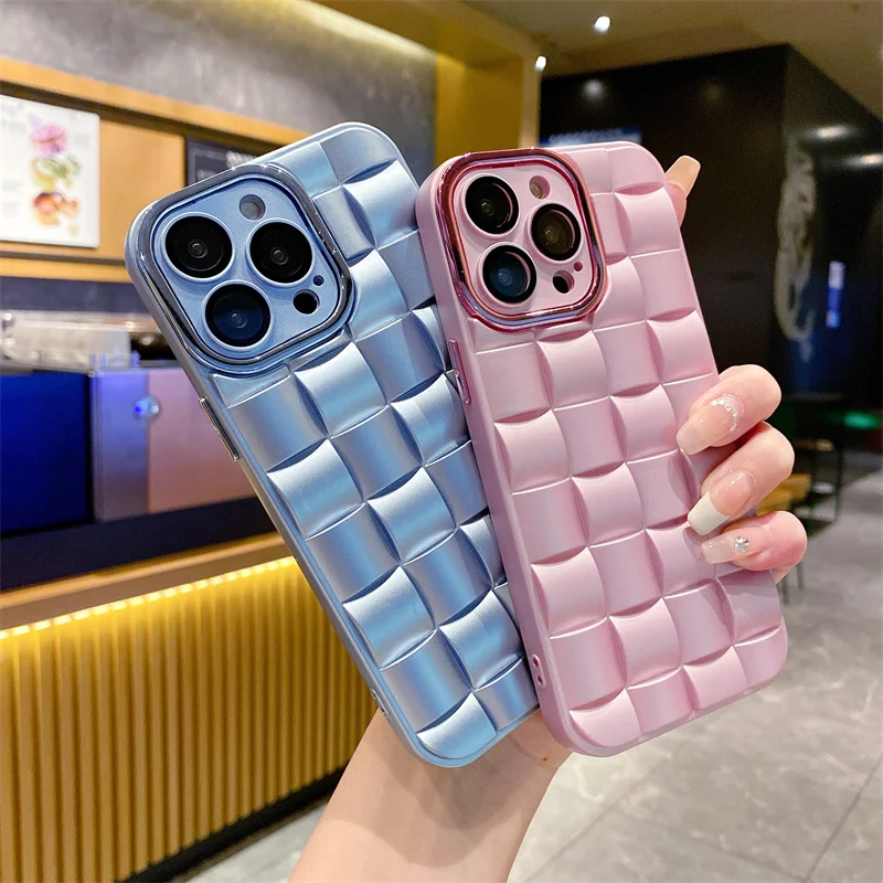 

Luxury 3D Grid Cases For iPhone 14 13 12 11 Pro Max Plus X XS XR Fashion Anti Drop Solid Color TPU Trendy Creative Soft Cover