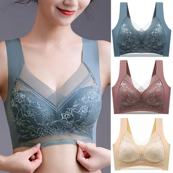 FallSweet Seamless Ice Silk Push Up Bra for Women Wireless Lace Bralette Plus Size Brassiere Summer Comfort Underwear Lingerie 1