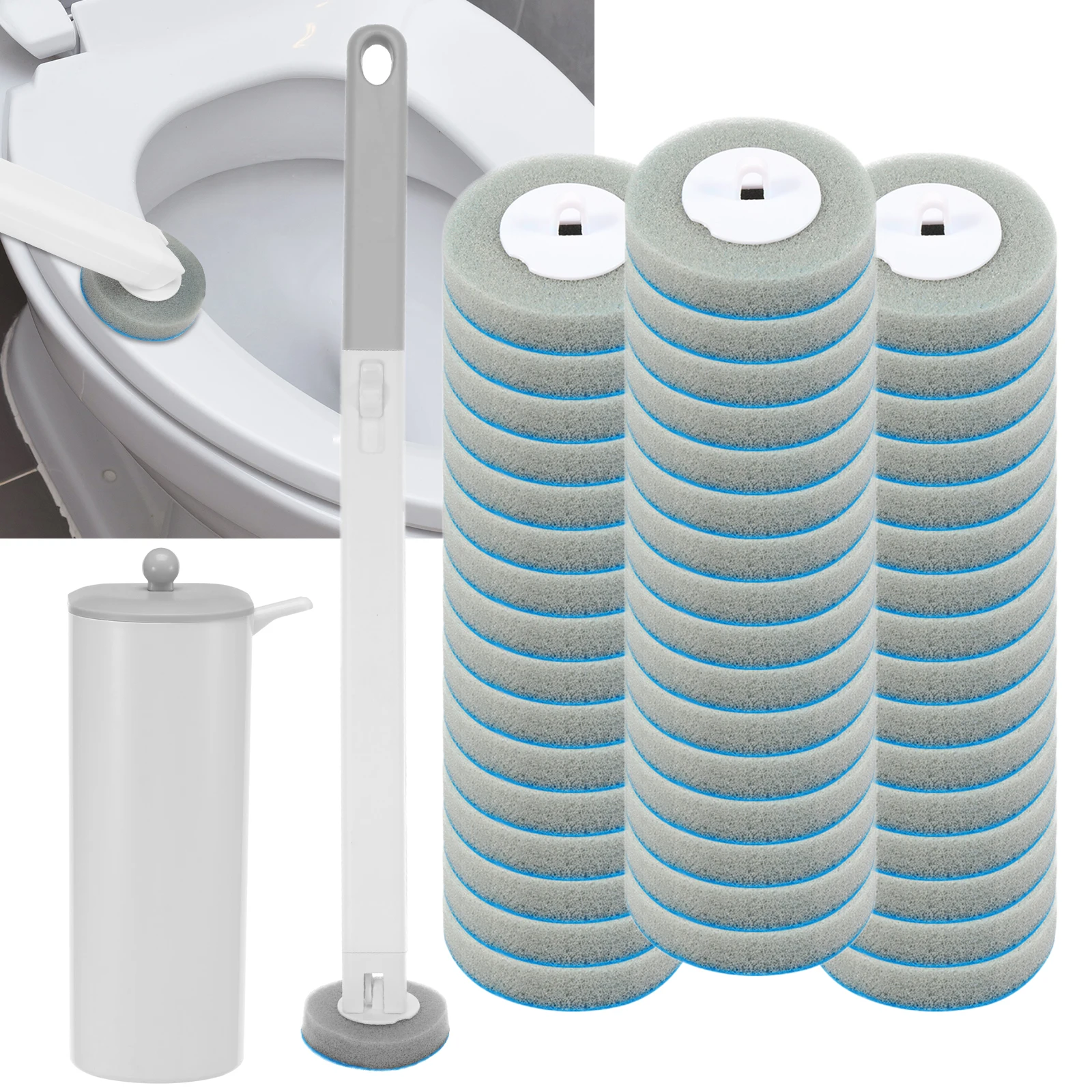 Disposable Toilet Brush Replacement Heads with Long Handle for Deep Cleaning