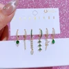 MIGGA 6pcs Luxury Green Cubic Zirconia Dangle Earrings Set for Women Gold Color Copper Jewelry 1