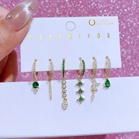 MIGGA 6pcs Luxury Green Cubic Zirconia Dangle Earrings Set for Women Gold Color Copper Jewelry 1