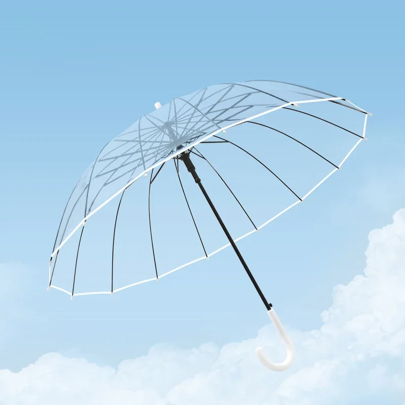 Automatic Umbrella Transparent Windproof 16 Ribs Long Handle