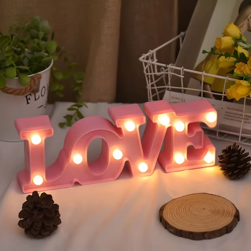 3D Love Letter LED Night Light Table Lamp for Valentines Day Christmas Wedding Home Decor Romantic Bedroom Atmosphere Light