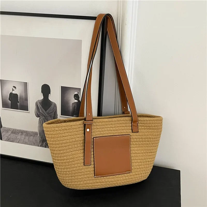 Large Capacity Beach Shoulder Bag Luxury Designer Wicker Rattan