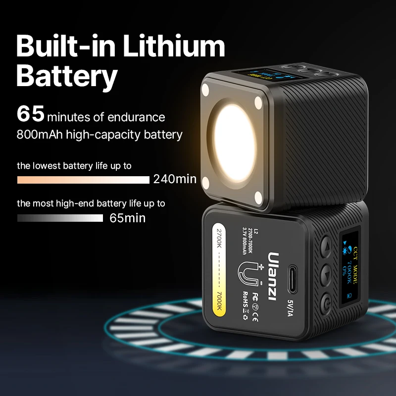 Ulanzi L2 BI Color COB Video Light 2700-7000K Mini Fill Light for Camera Smartphone Fill Light 2