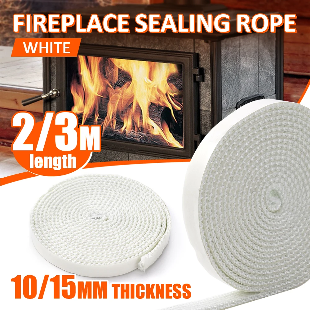 White Flat Stoves Rope Self-Adhesive Fiberglass Fireplace Chimney Door Sealing Cord Replacement Gasket Tape 2m/3m 10mm/15mm